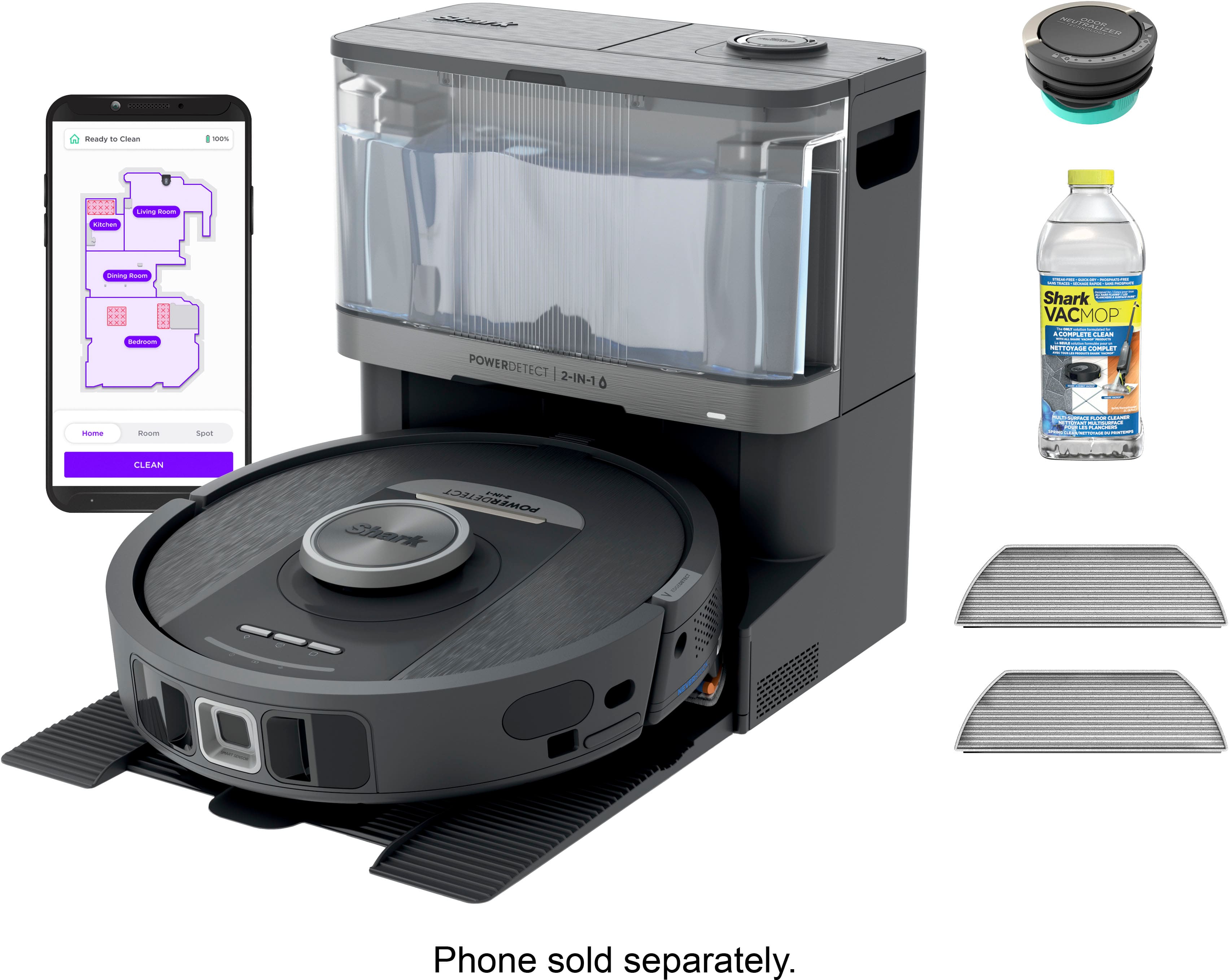 Shark - Robot Vacuum & Mop PowerDetect NeverTouch, Combo, Self-Emptying & Self-Refilling, 60-Day Debris Capacity with Pad Dr…