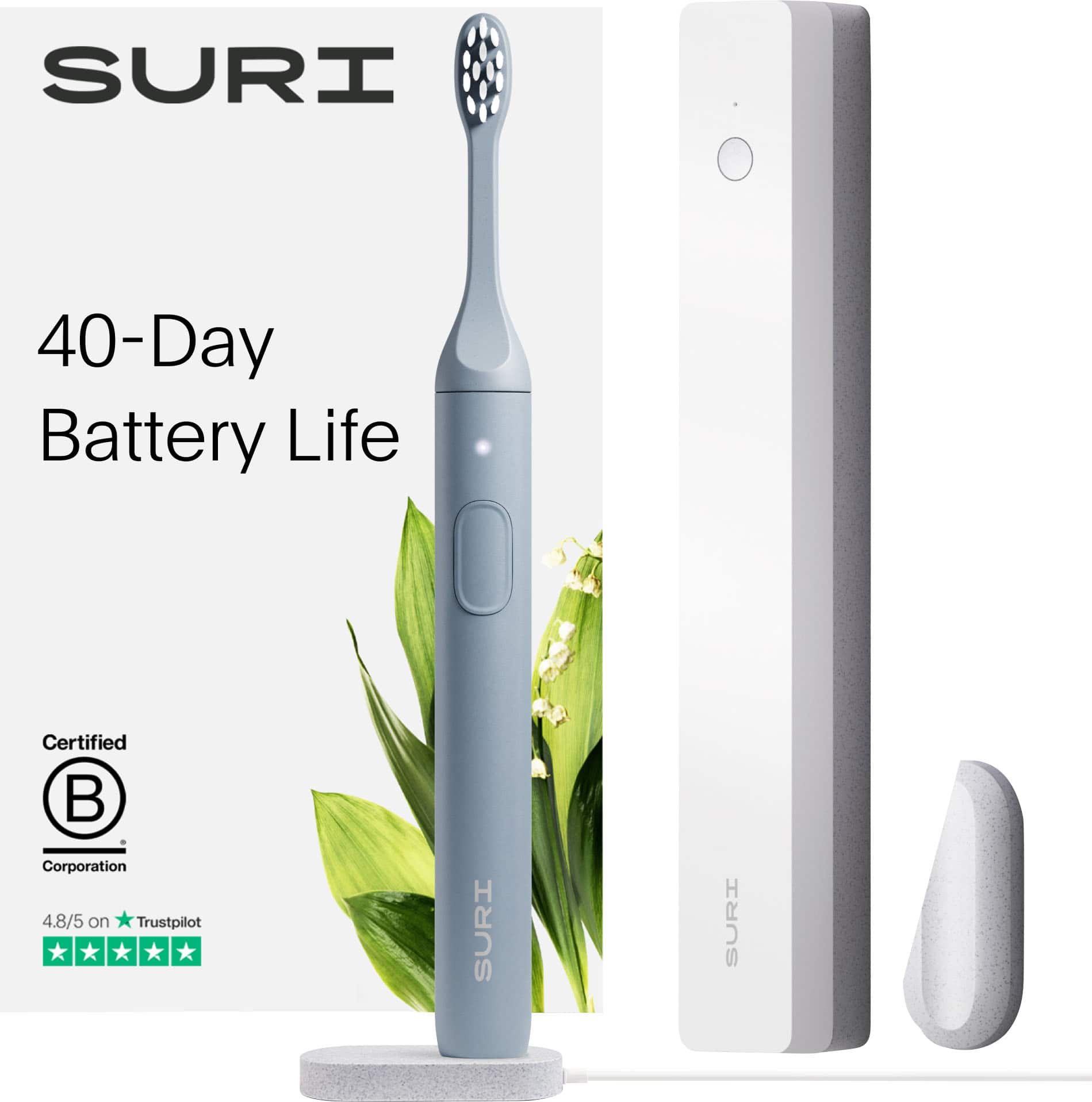 SURI - S1 Electric Toothbrush with UV Light Cleaning and Charging Case and Mirror Mount - Black product image