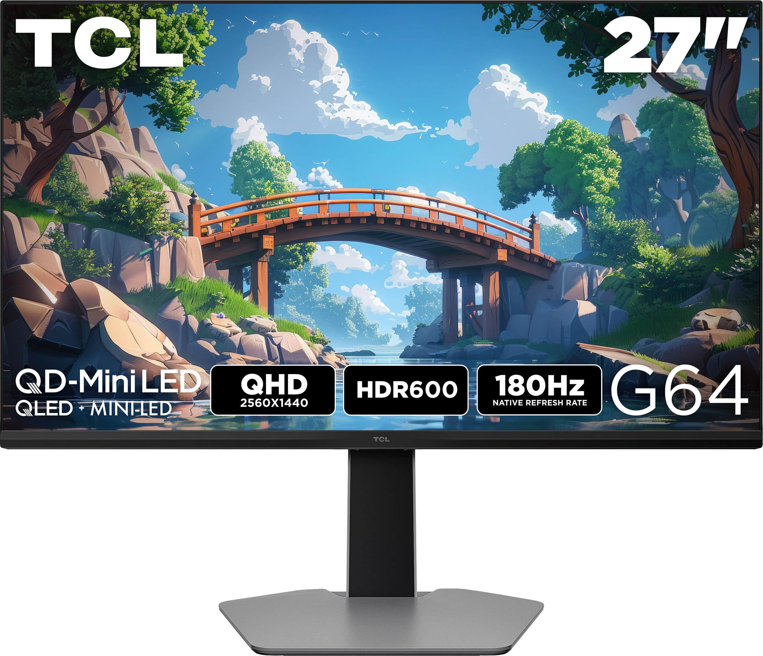 TCL - 27" G64 Series QHD HDR QD-Mini LED Gaming Monitor - Black and Gray product image