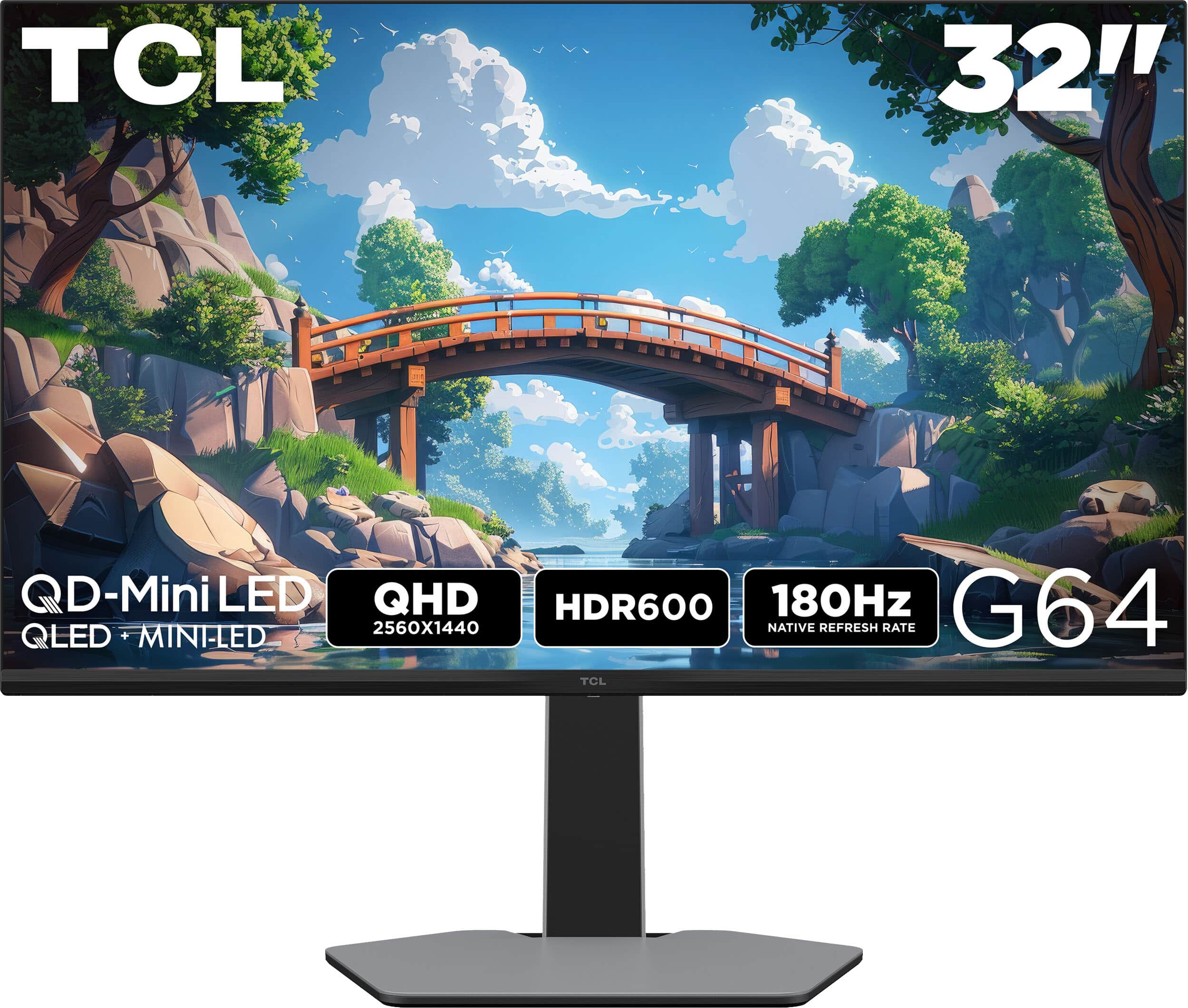 TCL - 32" G64 Series QHD HDR QD-Mini LED Gaming Monitor - Black and Gray product image