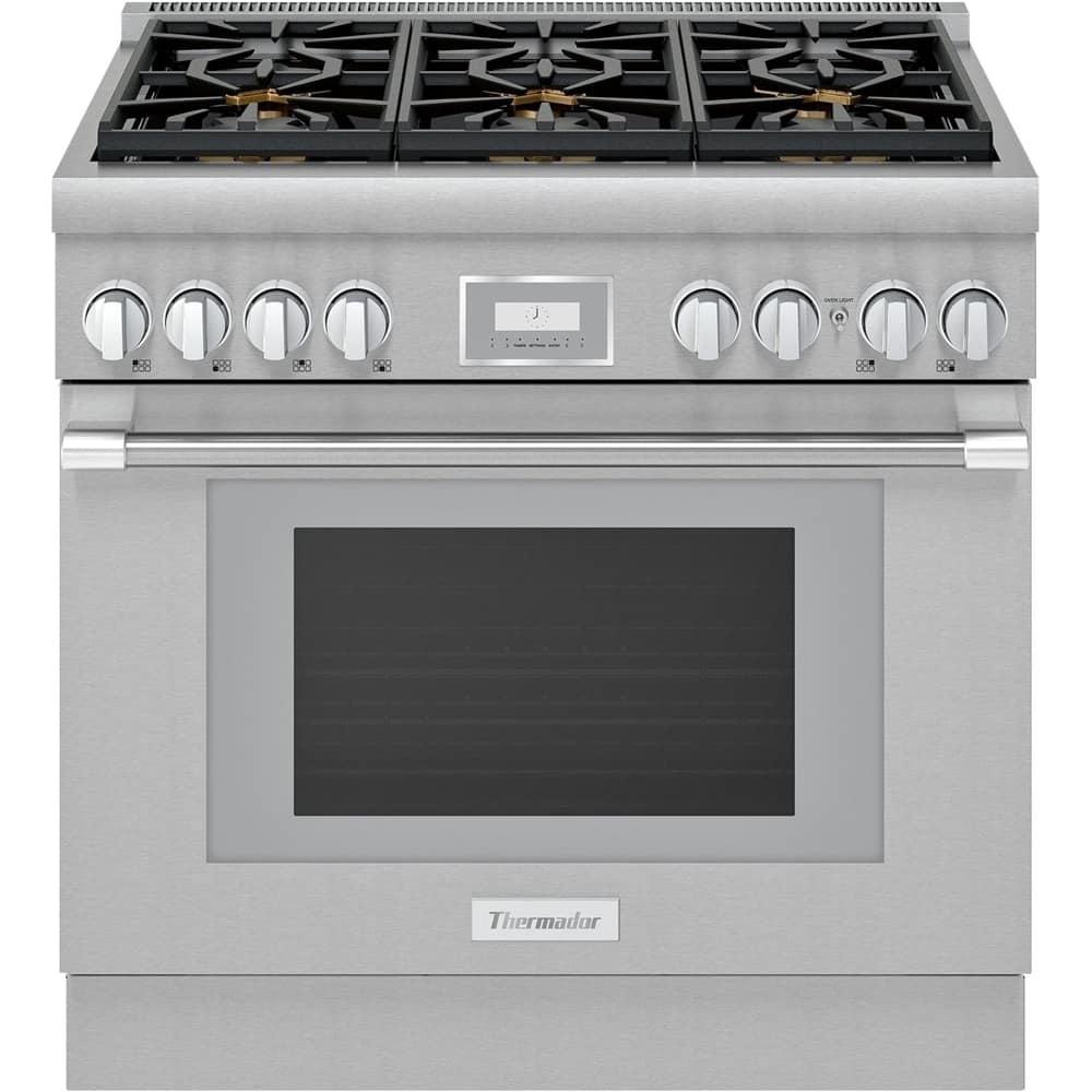 Thermador - Pro Harmony 5 Cu. Ft. Freestanding Dual Fuel Convection Range with Self-Cleaning and 6 Star Burners - Stainless…