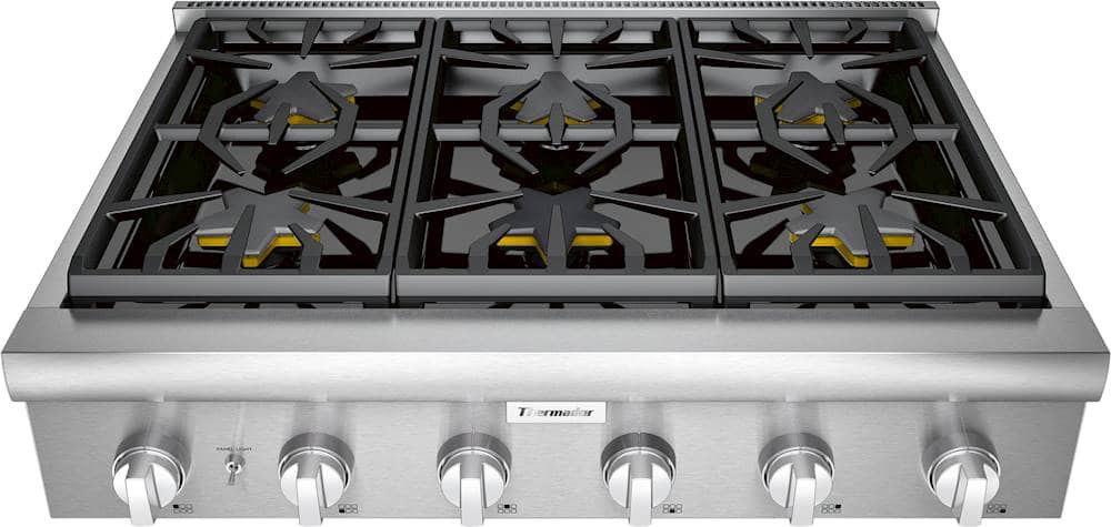 Thermador - Professional Series 36" Gas Rangetop with 6 Pedestal Star Burners and LP Conversion - Stainless Steel product im…
