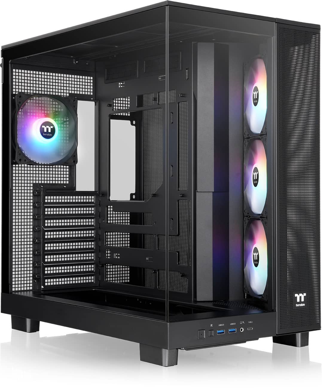 Thermaltake - View 380 XL TG ARGB Dual-Chamber Chassis with Hidden-Connector Motherboard Support ATX Mid Tower PC Case - Bla…