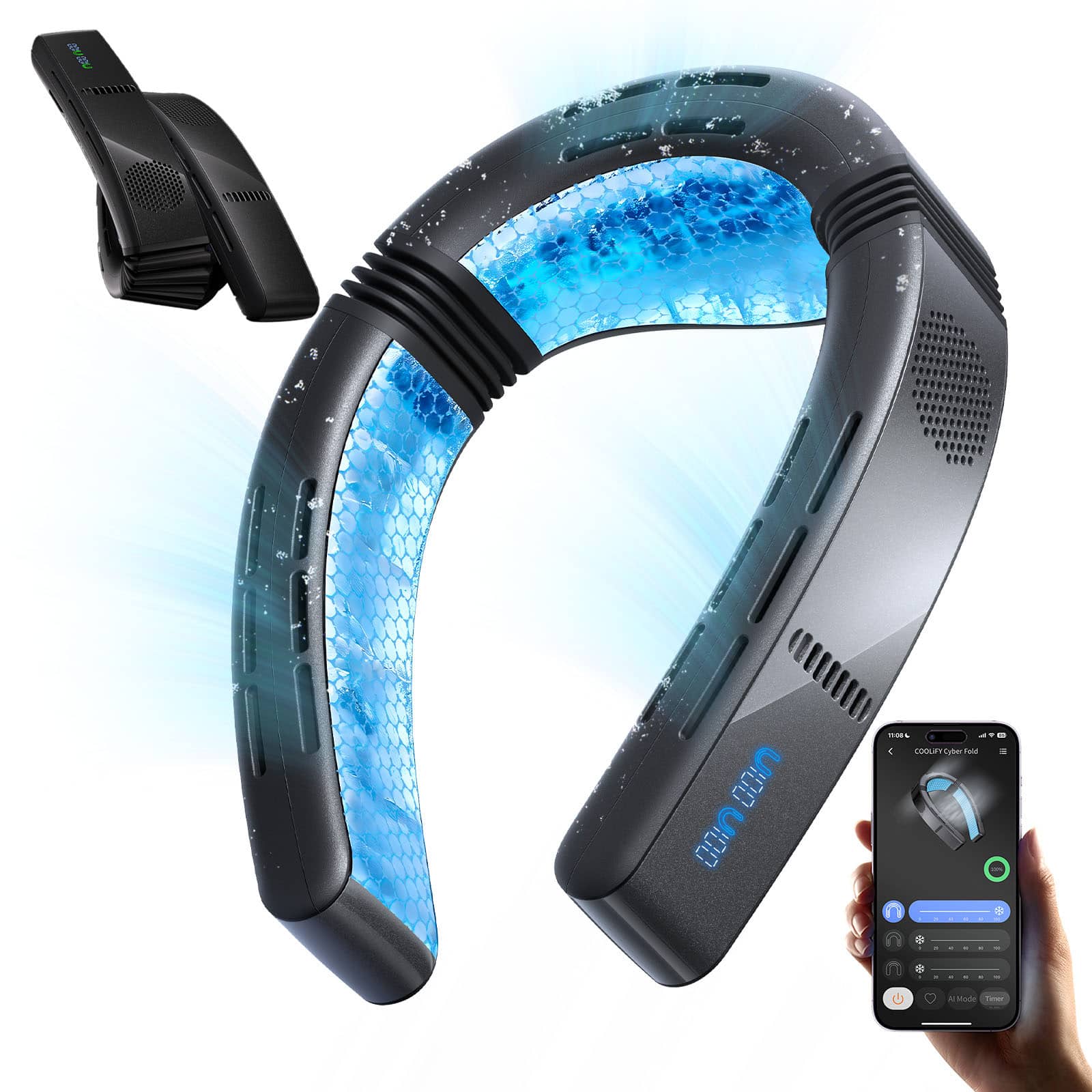 TORRAS - COOLiFY Cyber Fold 2026 Flagship AI Neck Air Conditioner, Ultimate Immersive Cooling Portable Neck Fan - Black prod…