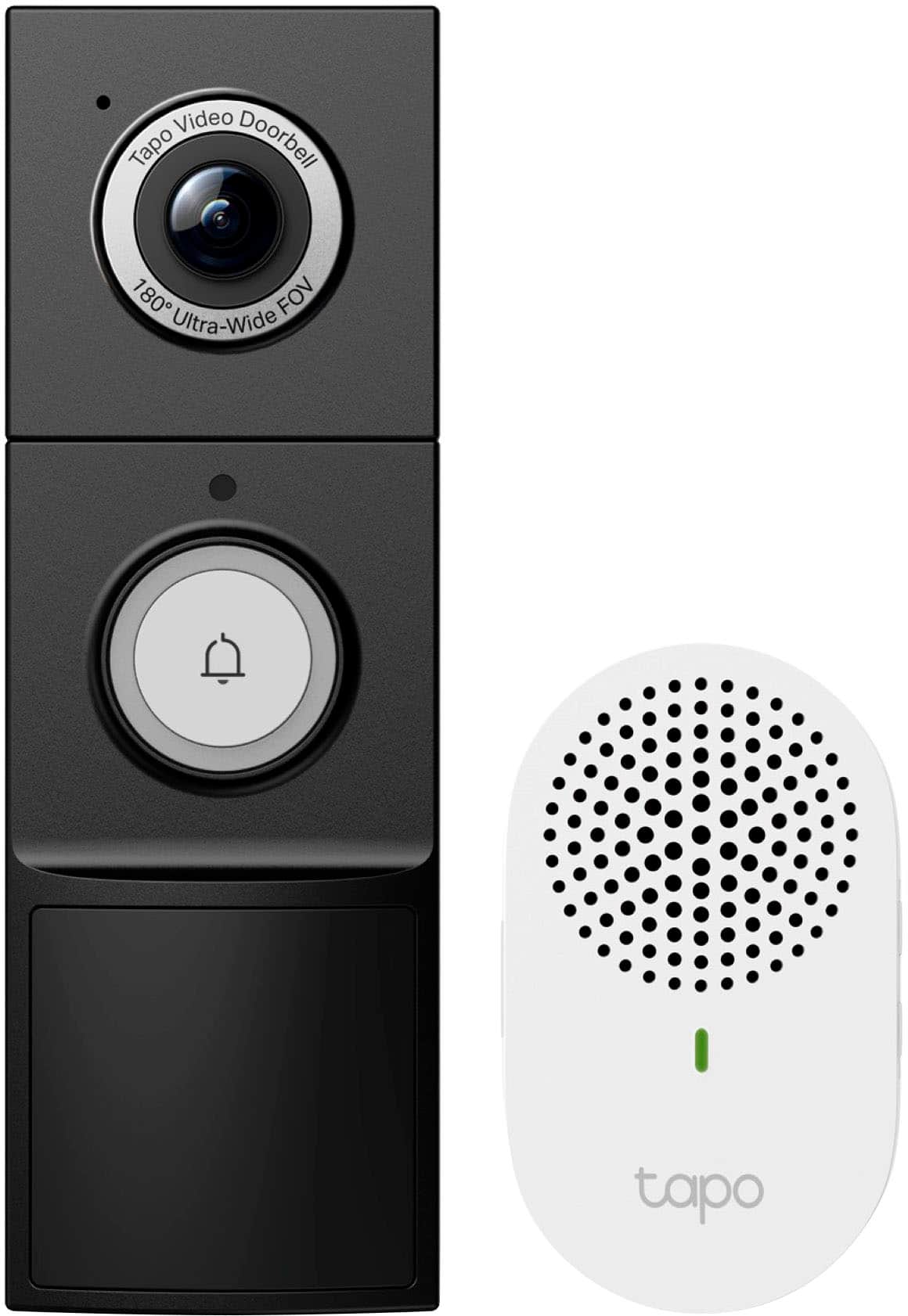 TP-Link - Tapo Battery/Wired Smart Video Doorbell 2K 5MP with Chime - No Monthly Fees - Black/White product image