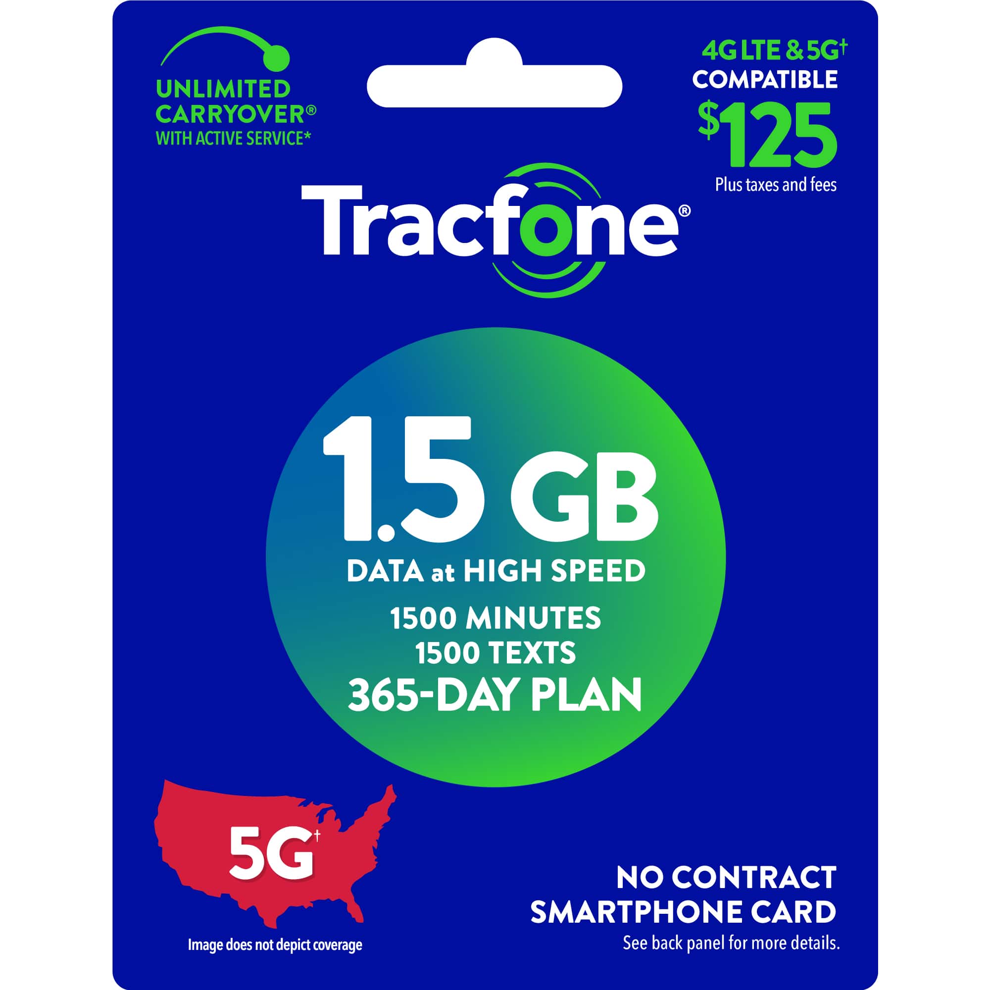 Tracfone - $125 Smartphone 1.5 GB of data 1-Year - Prepaid Plan (Email Delivery) - Blue [Digital] product image