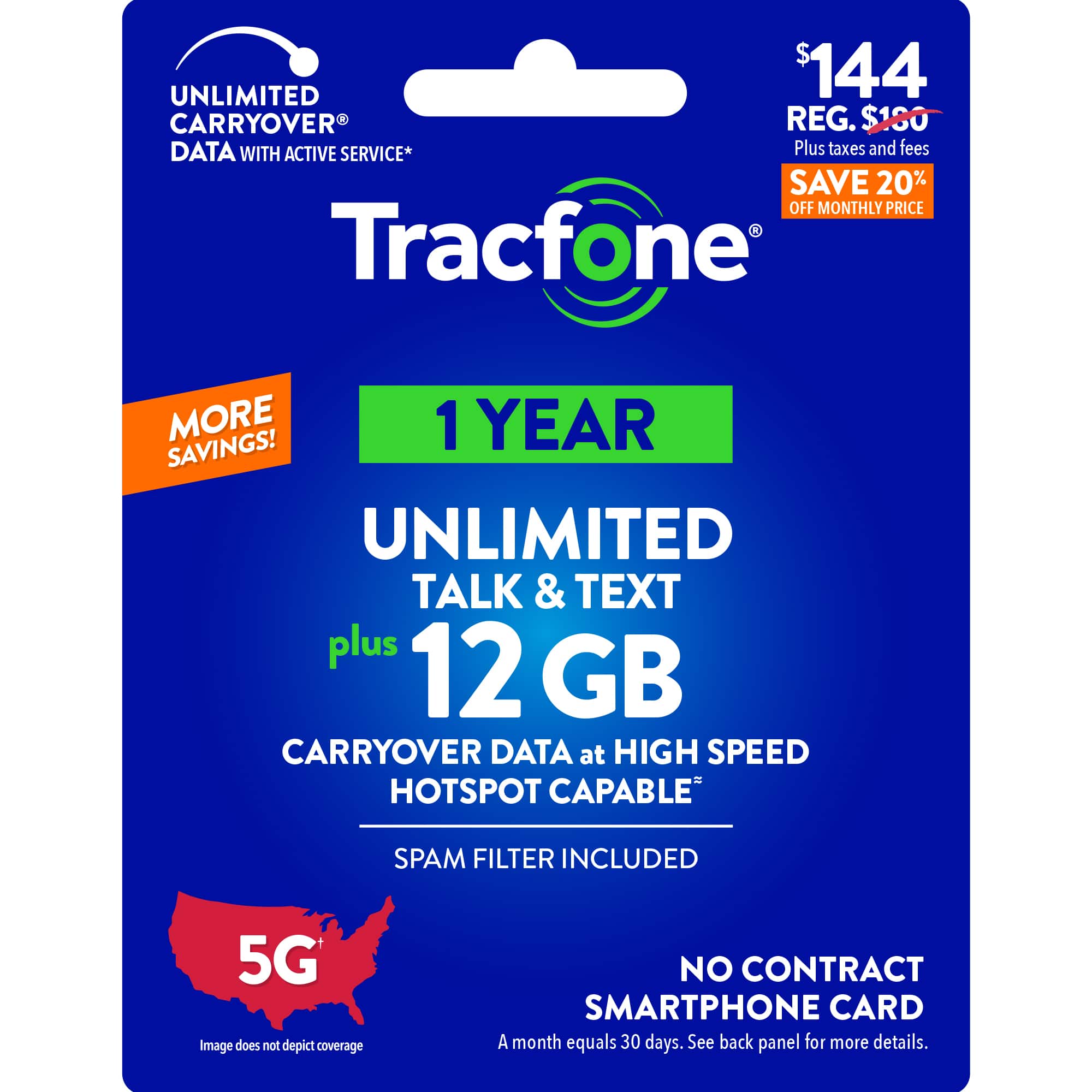 Tracfone - $144 Unlimited Talk & Text 12GB of Data 365-Day - Prepaid Plan [Digital] product image