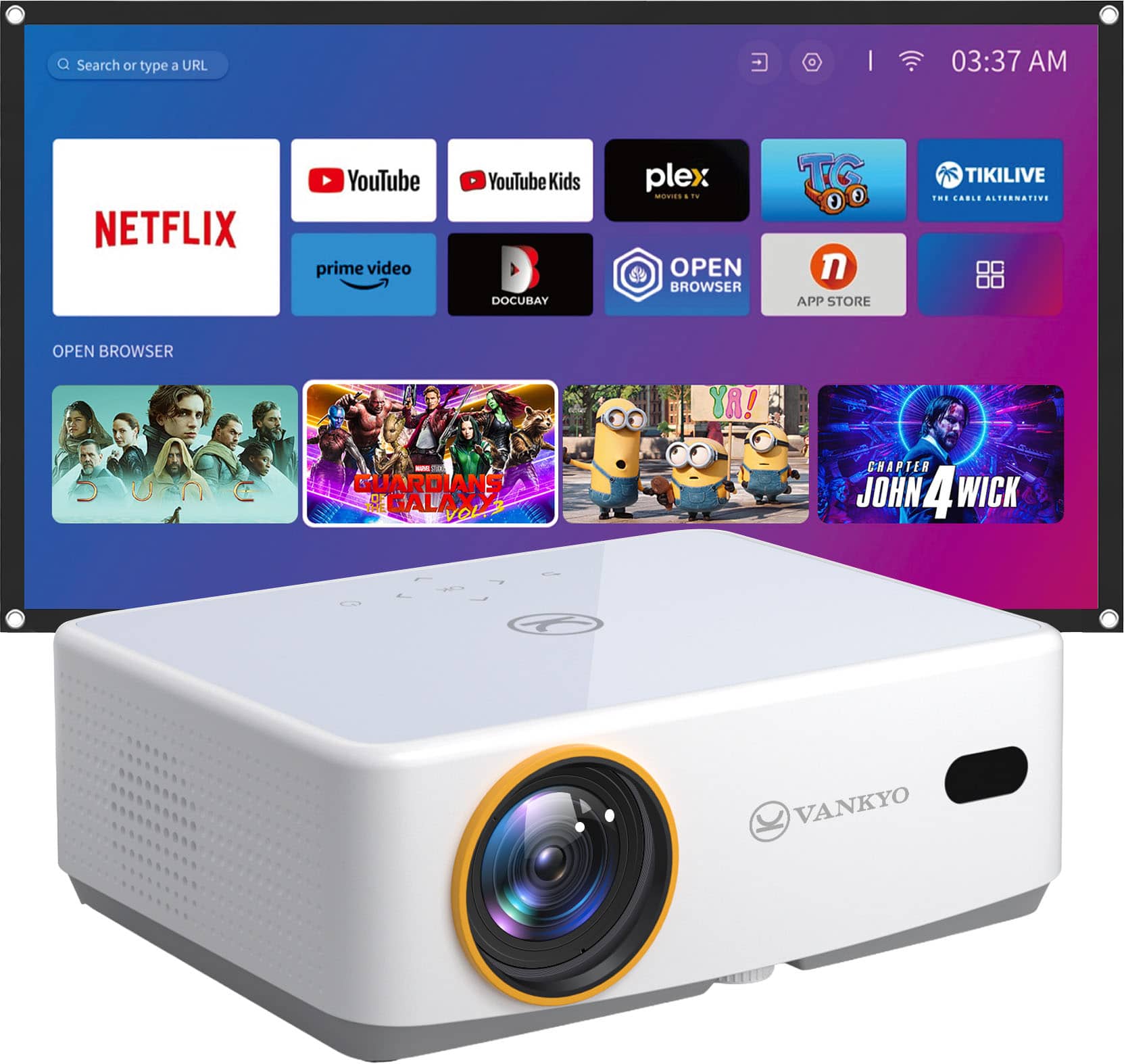 Vankyo - Leisure 570B Native 1080P Wireless Smart Single LCD Mini Projector, Screen Included - White product image