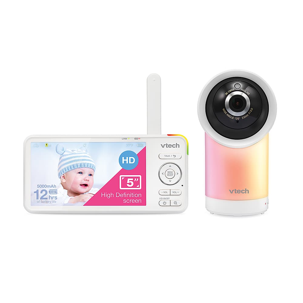 VTech - 1080p Smart WiFi Remote Access 360 Degree Pan & Tilt Video Baby Monitor with 5” Display, Night Light - White product…