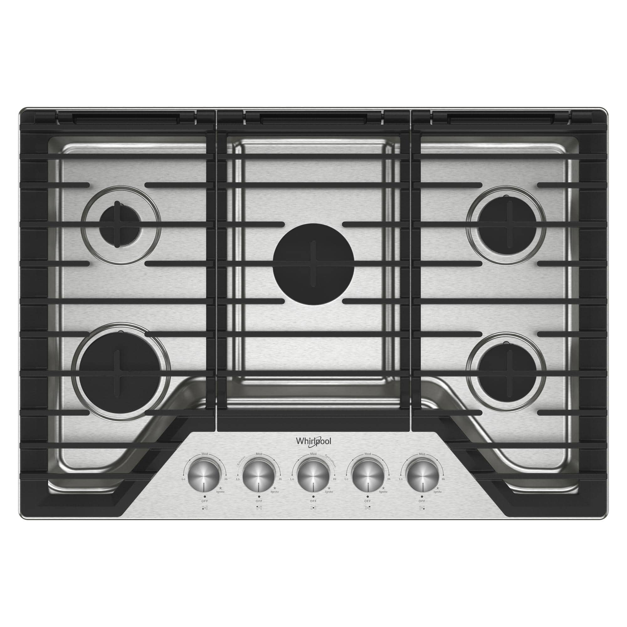 Whirlpool - 30" Built-In Gas Cooktop with 5 Burners and EZ-2-Lift Hinged Cast-Iron Grates - Stainless Steel product image