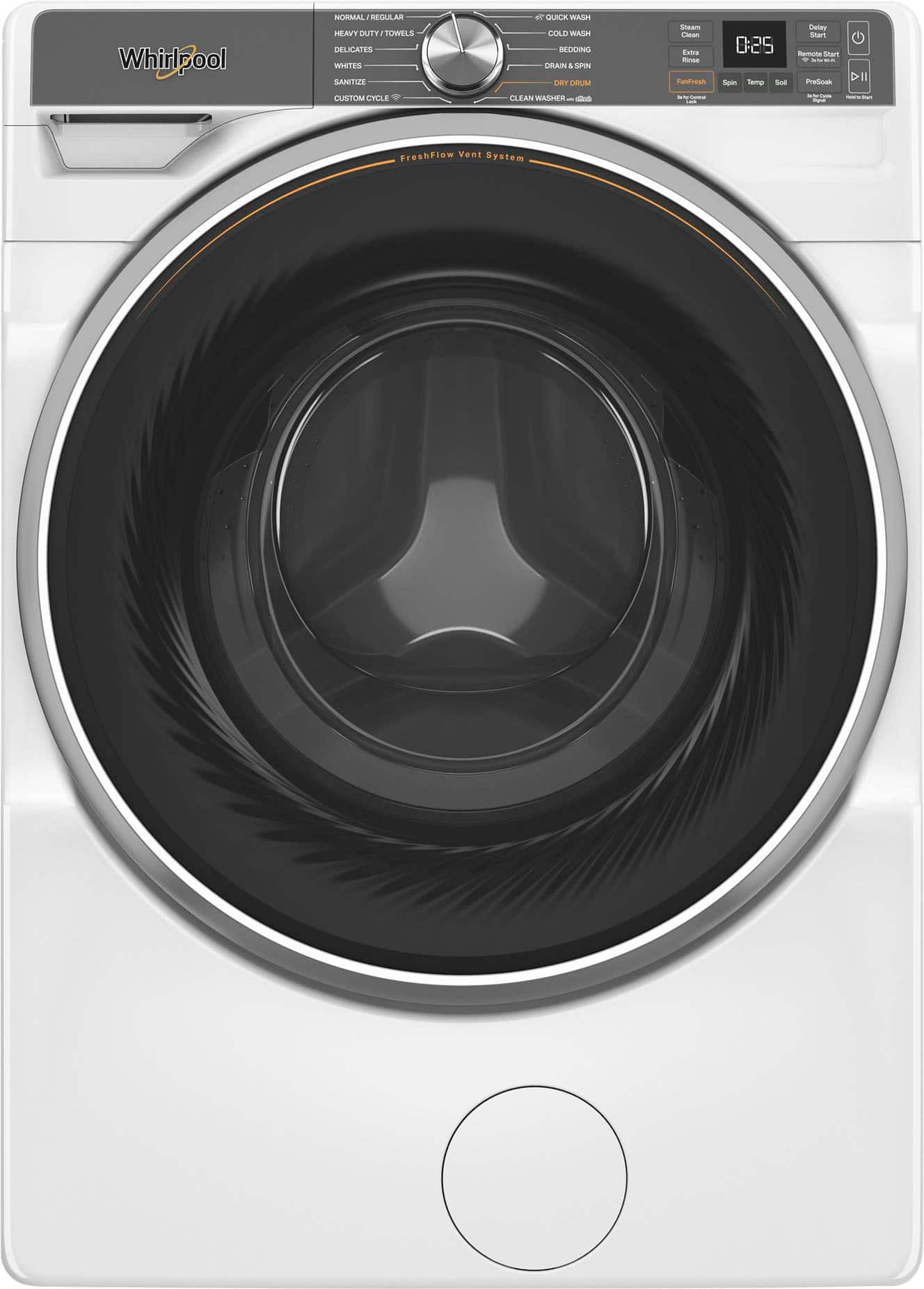 Whirlpool - 5.0 Cu. Ft. High Efficiency Stackable Smart Front Load Washer with Steam and FreshFlow Vent System - White produ…
