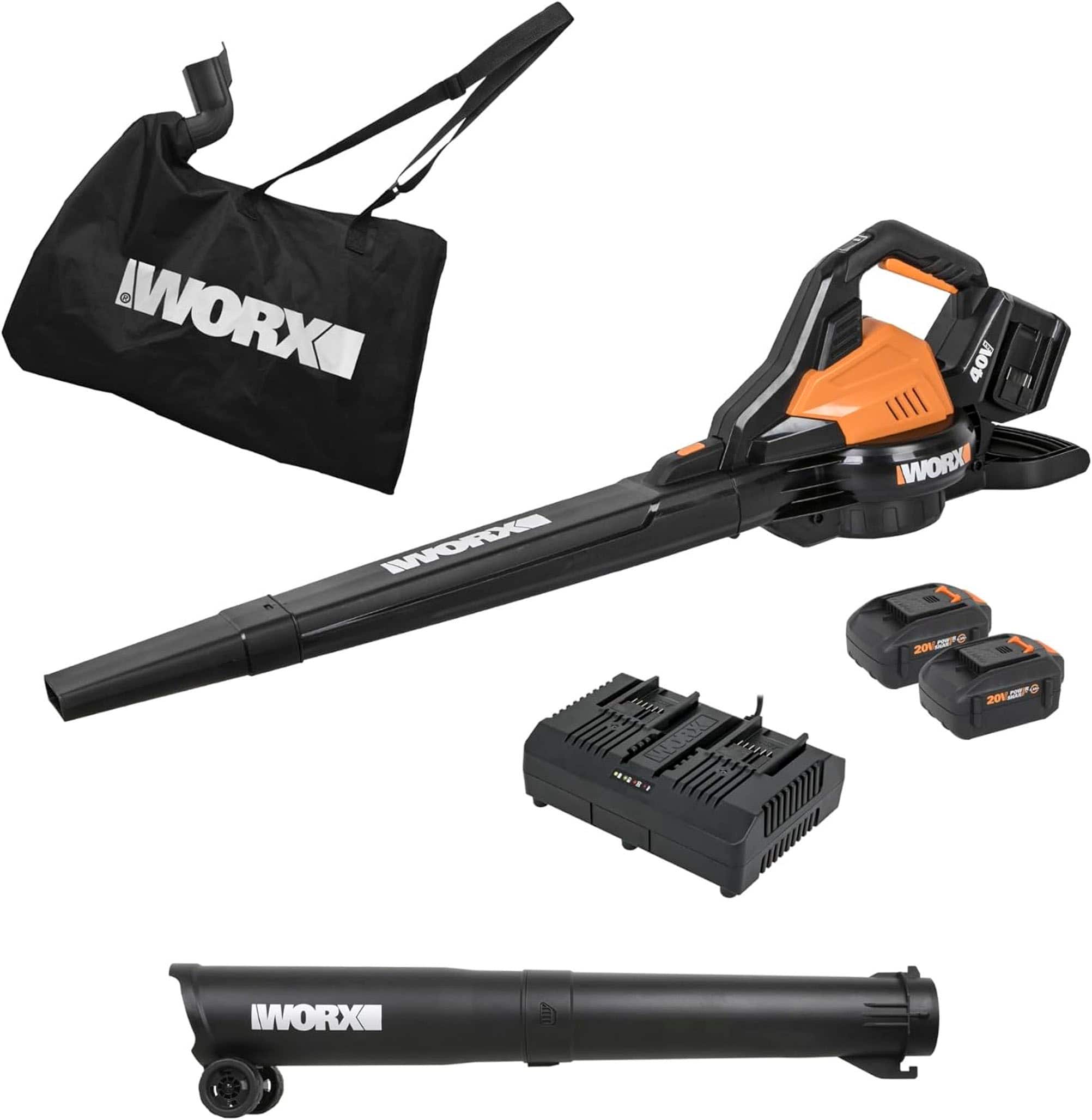 WORX - 40V 185 MPH 350 CFM Cordless Leaf Blower/Vac/Mulcher (2 x 4.0 Ah Batteries & 1 x Charger) - Black product image