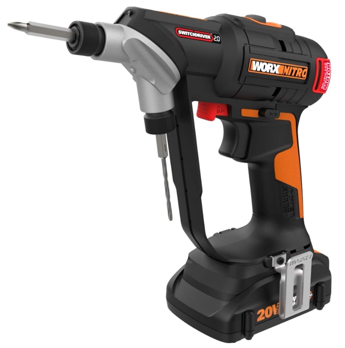 WORX - Nitro 20V SwitchDriver 2-in-1 Brushless Cordless Drill/Driver - Rotatable Dual 1/4" Chucks (Battery & Charger Include…