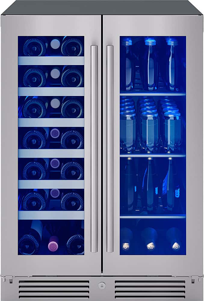 Zephyr - Presrv 24 in. 21-Bottle and 64-Can Wine and Beverage Cooler with Dual Temperature Zone and French Doors - Stainless…