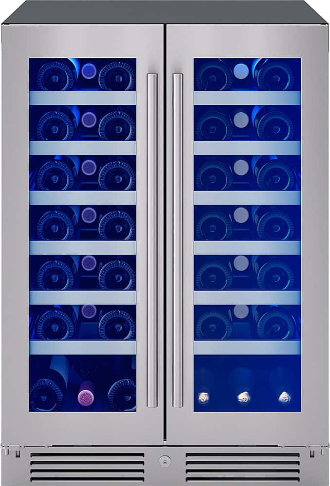 Zephyr - Presrv 24 in. 42-Bottle Built in/Freestanding Wine Cooler with Dual Temperature Zone and French Doors - Stainless S…