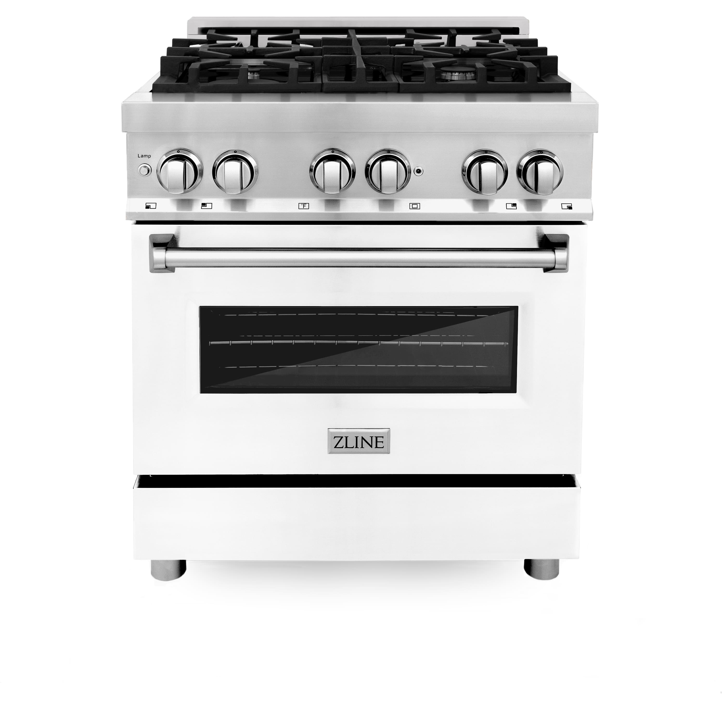ZLINE - 30" Legacy Dual Fuel Range w/ 4 Burner Cooktop & Electric Oven w/ White Matte Door (RA-WM-30) - Stainless Steel prod…