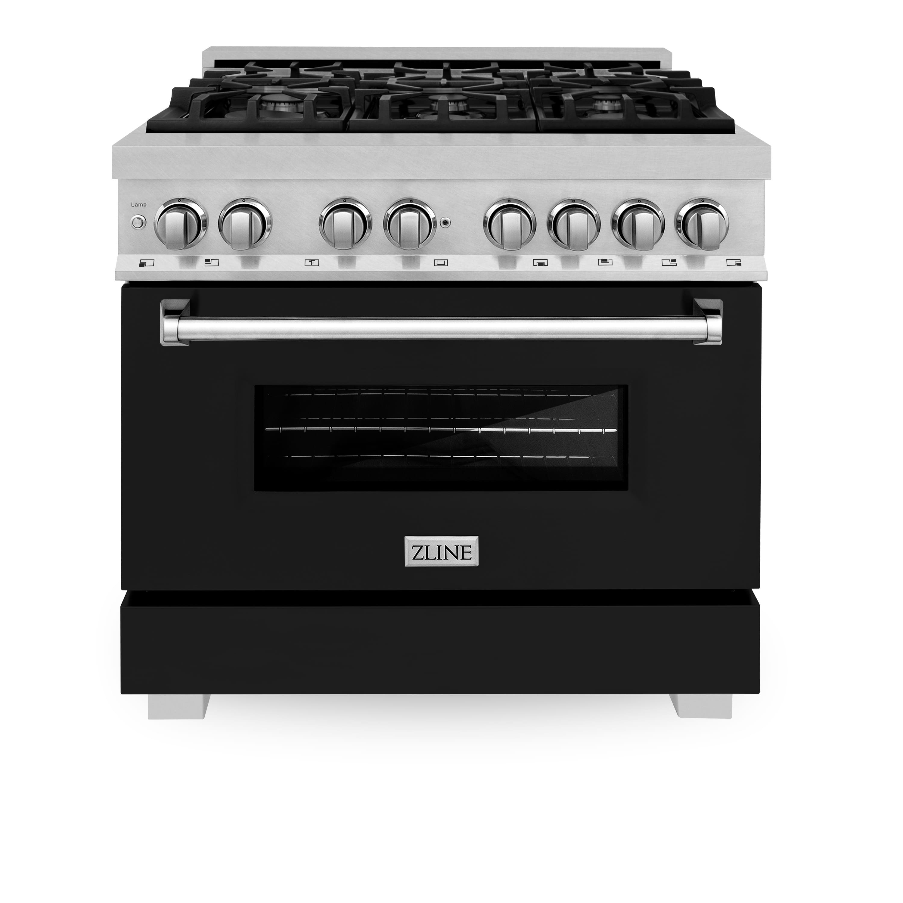 ZLINE - 36 in. Legacy Dual Fuel Range in Satin Stainless Steel w/ Black Matte Door (RAS-BLM-36) - Stainless Steel/Black Matt…