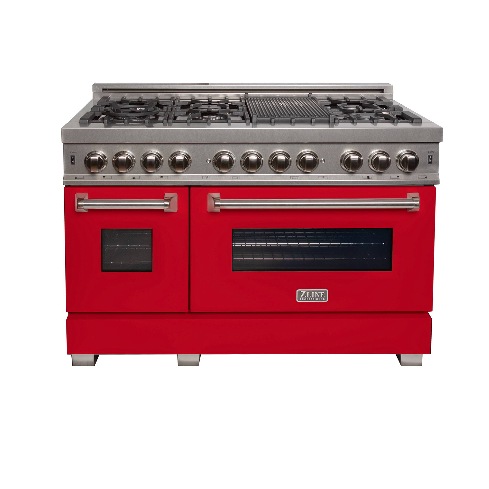 ZLINE - 48 in. Legacy Dual Fuel Range in Satin Stainless Steel & Red Matte Doors (RAS-RM-48) - Matte Red product image
