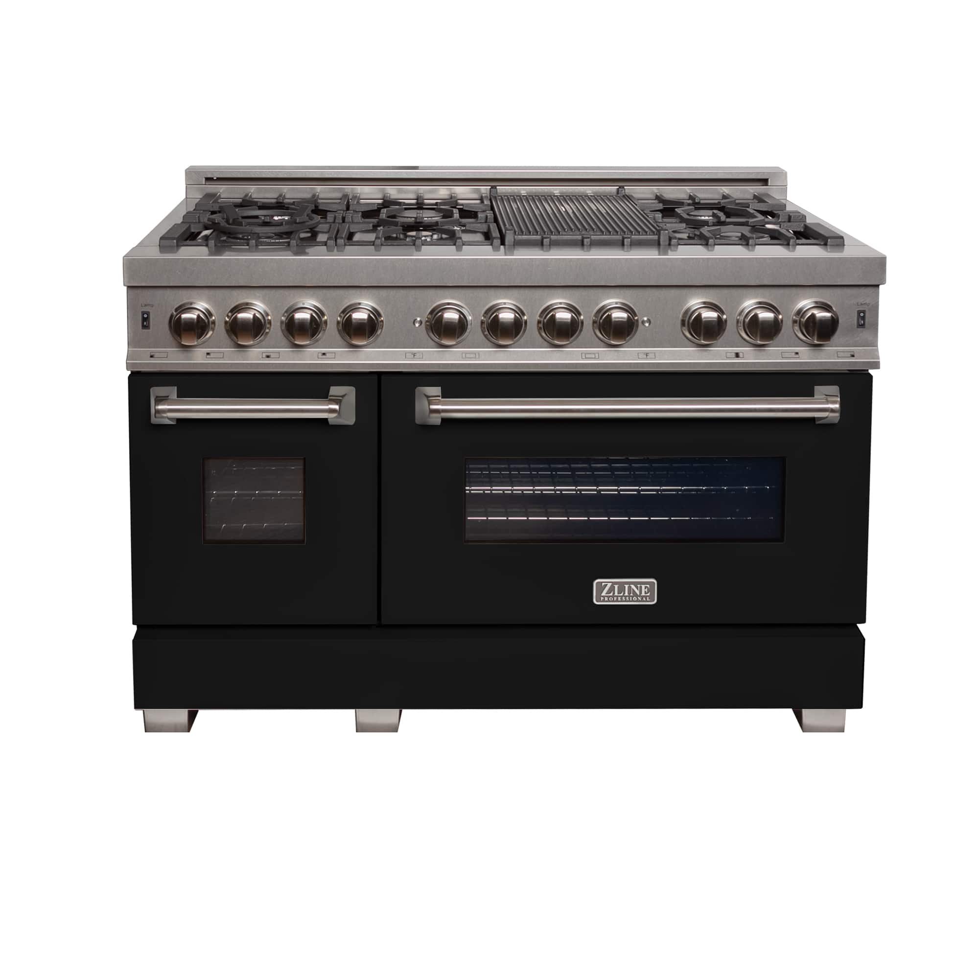 ZLINE - 48 in. Legacy Dual Fuel Range in Satin Stainless Steel w/ Black Matte Doors (RAS-BLM-48) - Stainless Steel/Black Mat…